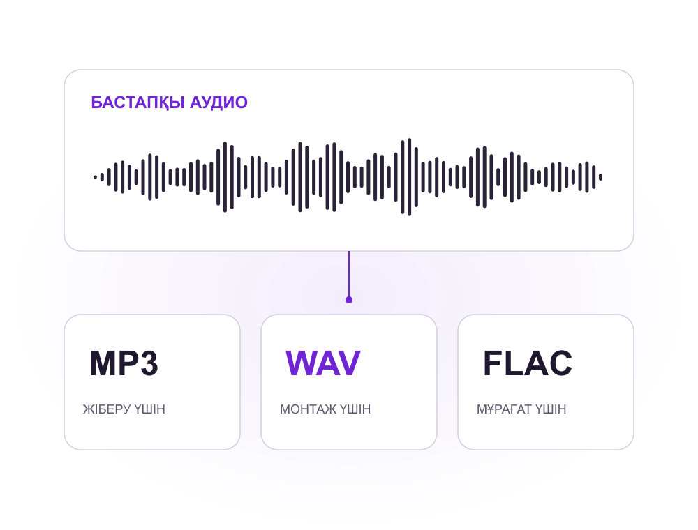 Аудионы түрлендіру сызбасы: бастапқы файл және MP3, WAV, FLAC нұсқалары