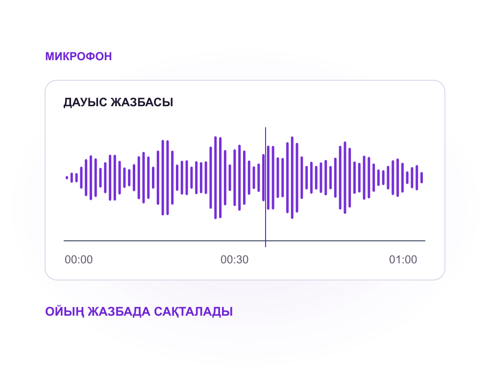 Диктофон сызбасы: дауыс жазбаның уақыт шкаласында көрсетілген